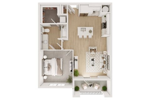 Floor plan for 1 bed, 1 bath, 720 sqft
